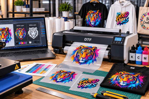 RIP software for DTF printing controlling colour and white ink layers