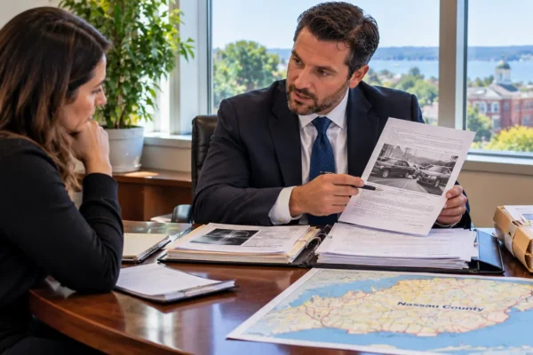 Attorney discussing personal injury representation for Nassau County residents during a legal consultation.